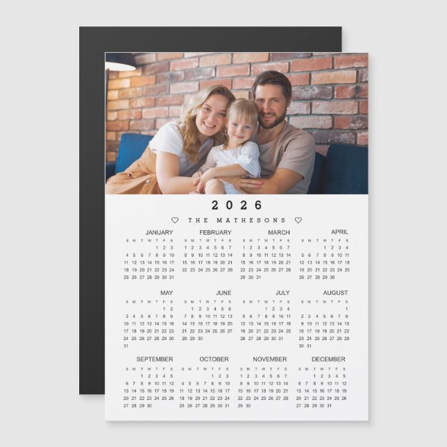 Full Year 2026 Calendar with Photo magnetic (Front/Back)
