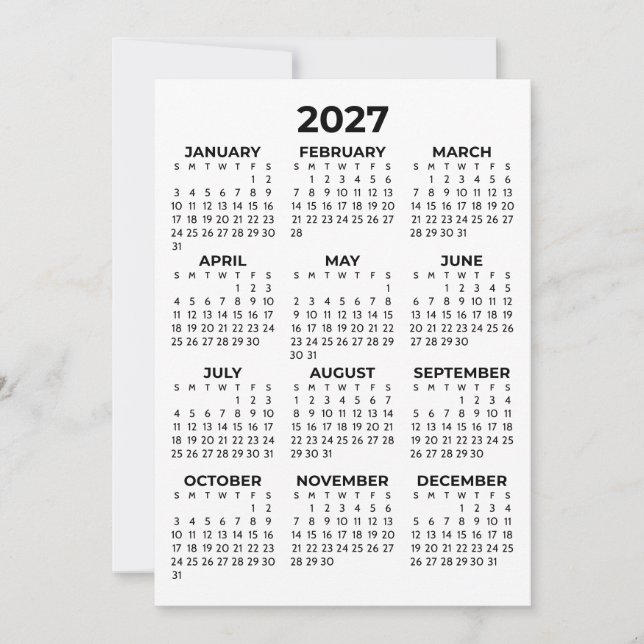 Full Year 2027 Calendar Basic Simple Invitation (Front)