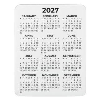 Full Year 2027 Calendar Simple Basic Black White Door Sign