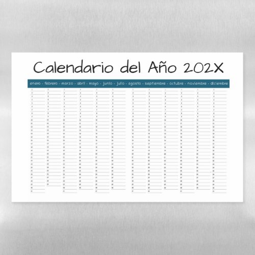 Full Year Calendar in SpanIsh Dry Erase Magnetic Dry Erase Sheet