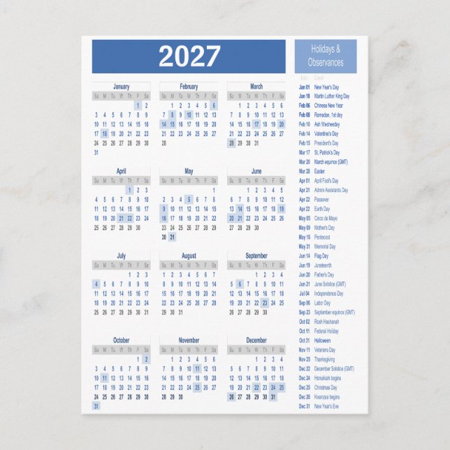 Full Year Calendar Poster – Clean & Minimal Layout Postcard (Front)