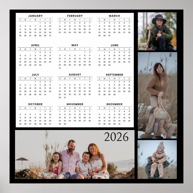 Full-Year Calendar with Customizable Photo Collage Poster (Front)