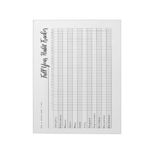 Full year habit tracker notepad