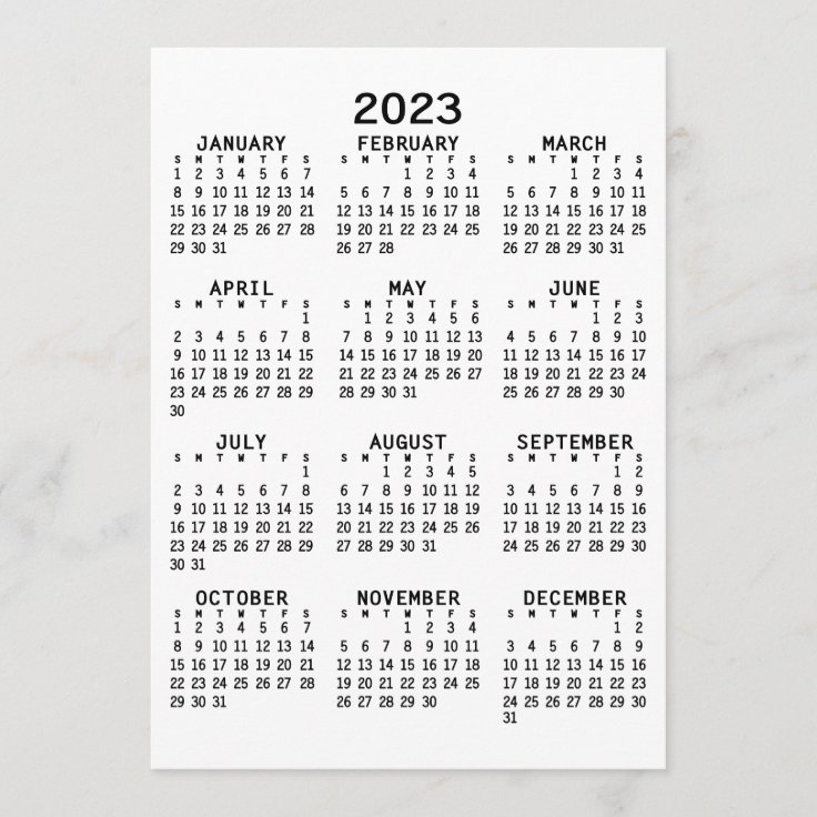 Full Year View 2023 Calendar - Basic Minimal Program | Zazzle