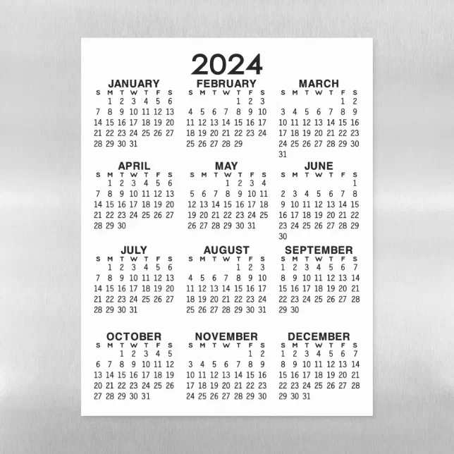 Full Year View 2024 Calendar Basic Minimal Dry Erase Sheet