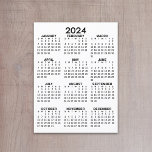 Full Year View 2024 Calendar - Basic Minimal Postcard<br><div class="desc">A basic 2024 calendar in black and white. A standard look for your home office or school locker. A simple full year at a glance calendar to use all year long.</div>