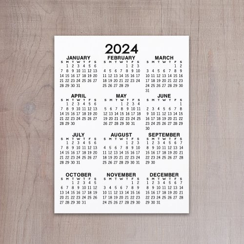 Full Year View 2024 Calendar _ Basic Minimal Postcard