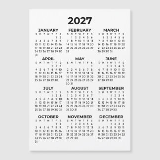 Full Year View 2027 Black White Magnetic Calendar
