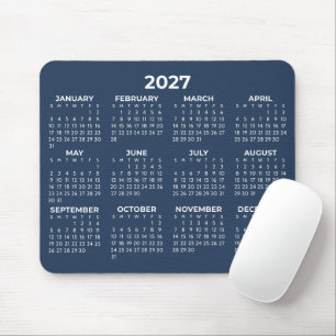 Full Year View 2027 Calendar Elegant Navy Blue Mouse Pad