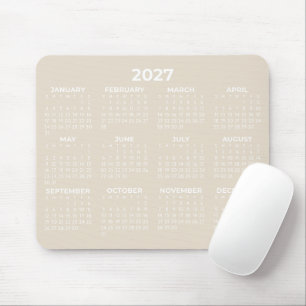 Full Year View 2027 Calendar Minimalist Warm Beige Mouse Pad