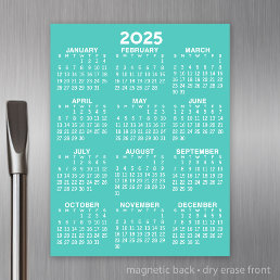 Full Year View Calendar - Basic Aqua Minimal Magnetic Dry Erase Sheet