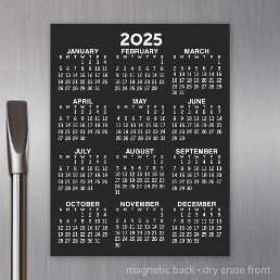 Full Year View Calendar - Basic black Minimal Magnetic Dry Erase Sheet