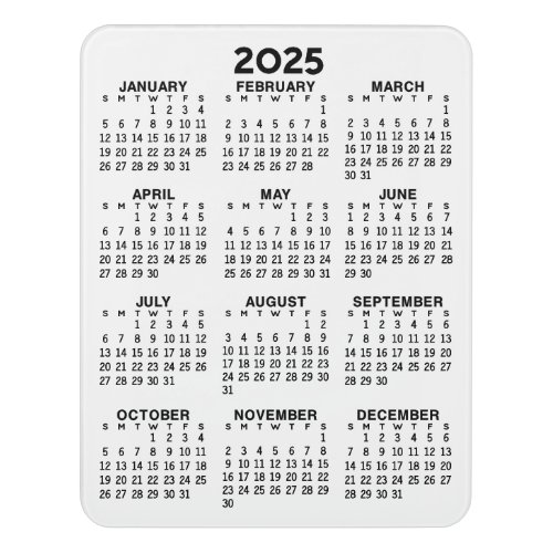 Full Year View Calendar Basic Minimal Black White Door Sign