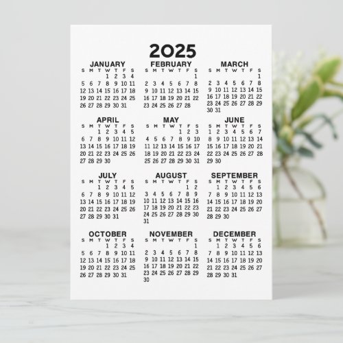 Full Year View Calendar Basic Minimal Black White Invitation