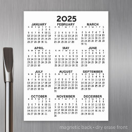 Full Year View Calendar Basic Minimal Black White Magnetic Dry Erase Sheet