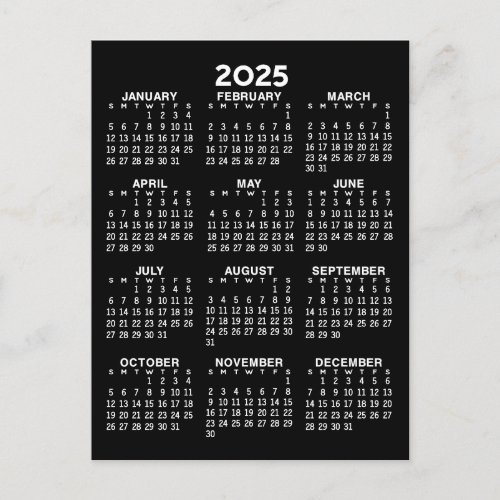 Full Year View Calendar _ Basic Minimal Postc Postcard