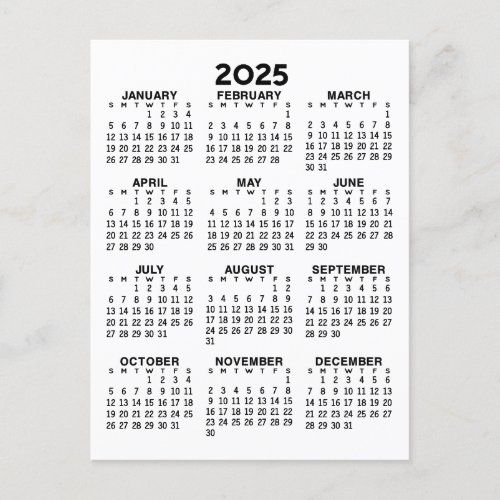 Full Year View Calendar _ Basic Minimal Postcard