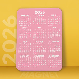 Full Year View Calendar - Basic Pink Minimal Magnet