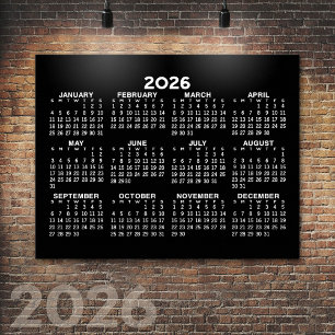 Full Year View Calendar - horizontal - Black Poster