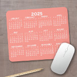 Full Year View Calendar - horizontal Mouse Pad<br><div class="desc">Coral and White - A minimal, basic 12 month calendar with a solid color background. A standard look for your home office or school locker. The fonts are simple to read, and the colors can be changed. -------- If you open the customize area, it will take to you to an...</div>