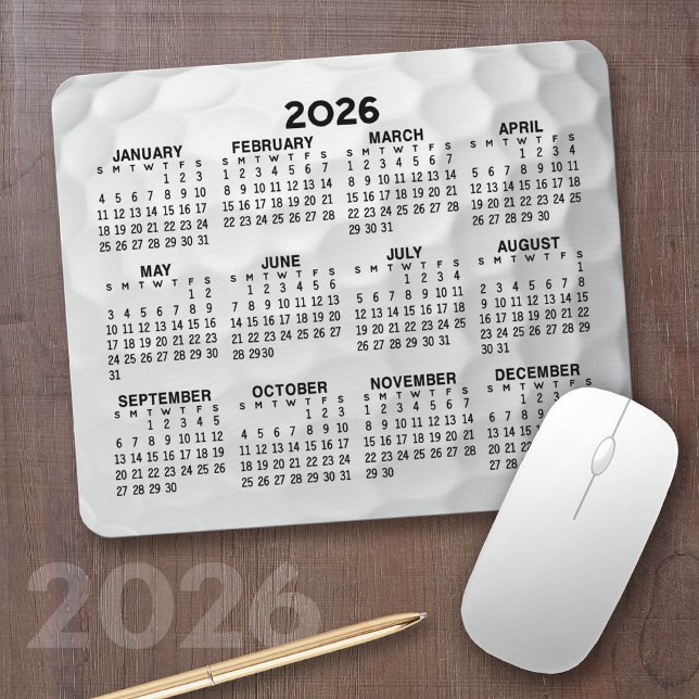 Full Year View Calendar - horizontal Mouse Pad (2026 Calendar on a Mousepad)