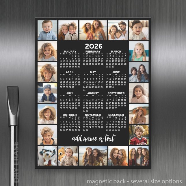  Full Year View Calendar with 20 photos Magnet Magnetic Dry Erase Sheet (2026 Calendar)