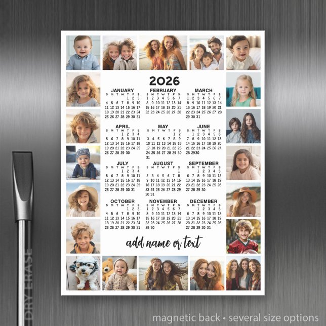 Full Year View Calendar with 20 photos Magnetic Dry Erase Sheet (2026 Calendar with a Photo Collage)