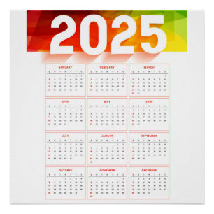 Full Yearly  Minimal Vertical Calendar 2025 Poster