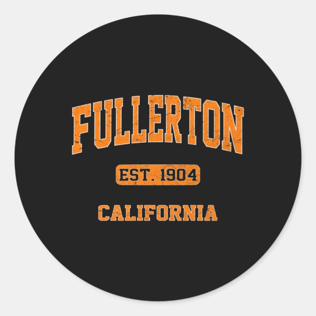 Fullerton California Ca State Athletic Style Classic Round Sticker (Front)