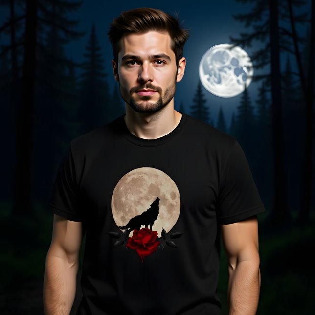 Fullmoon Bleeding Rose With Wolf  T-Shirt (Creator Uploaded)