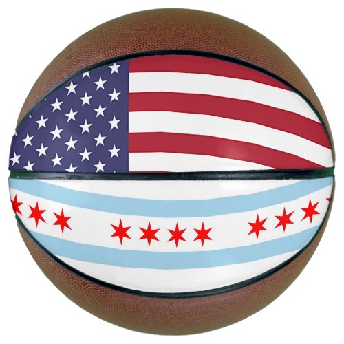 Fullsize Basketball with Flag of Chicago USA