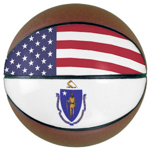 Fullsize Basketball with Flag of Massachusetts USA