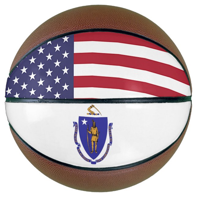 Fullsize Basketball with Flag of Massachusetts USA (Front)