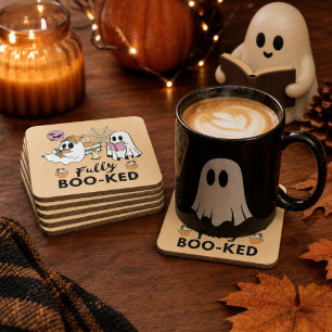 Fully Booked Bookish Halloween Ghosts Beverage Coaster