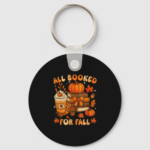 Fully Booked For Fall Books Pumpkin Autumn Thanksg Keychain