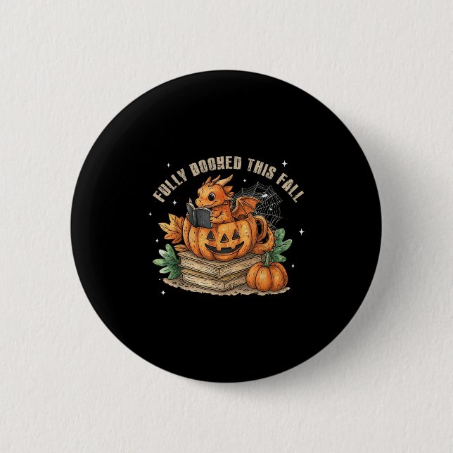 Fully Booked This Fall Bookworm Dragon Autumn Read Button (Front)