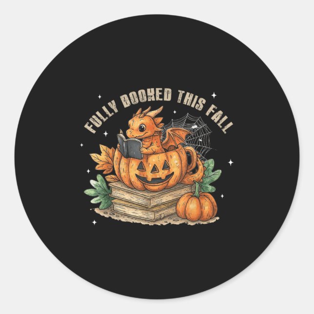 Fully Booked This Fall Bookworm Dragon Autumn Read Classic Round Sticker (Front)