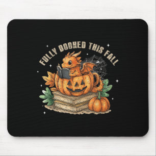 Fully Booked This Fall Bookworm Dragon Autumn Read Mouse Pad