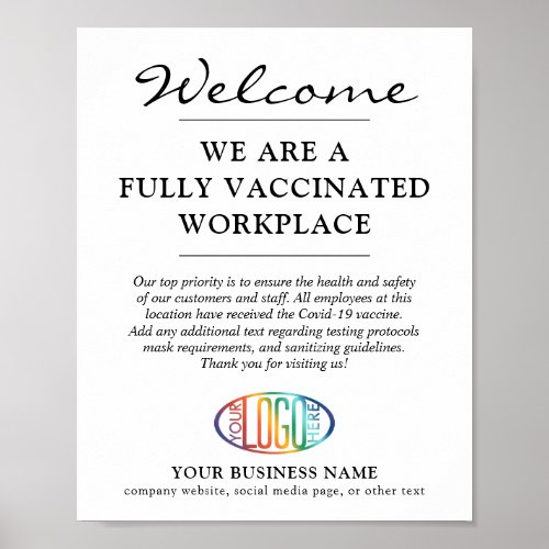 Fully Covid Vaccinated Business Logo Welcome Poster