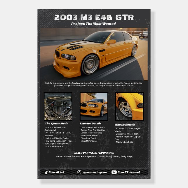 Fully custom Car Show Spec Board foamcore (Front)