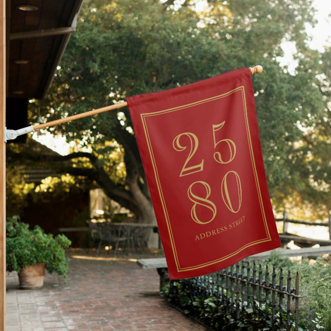 Fully Custom Colors Classic Borders Address House Flag (In SItu)
