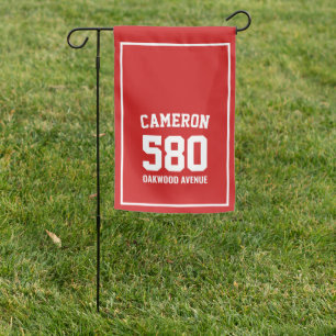 Fully Custom Colors Sporty with Border Address Garden Flag