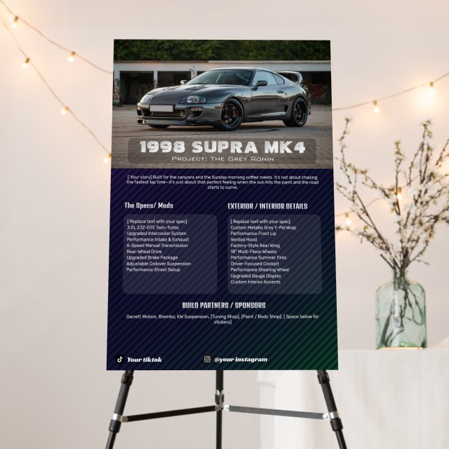 Fully customizable Car Show Spec Board foamcore (In Situ (Stand))