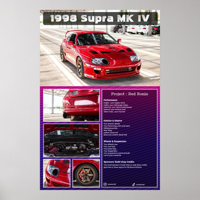 Fully customizable Car Show Spec Board foamcore Poster (Front)