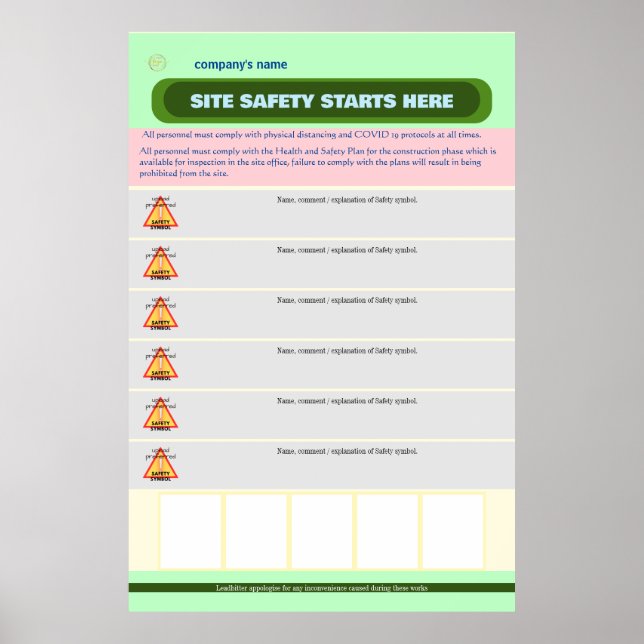 Fully Customizable Construction Site Safety Board Poster (Front)