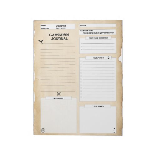 Fully Customizable DD Campaign Journal Notepad