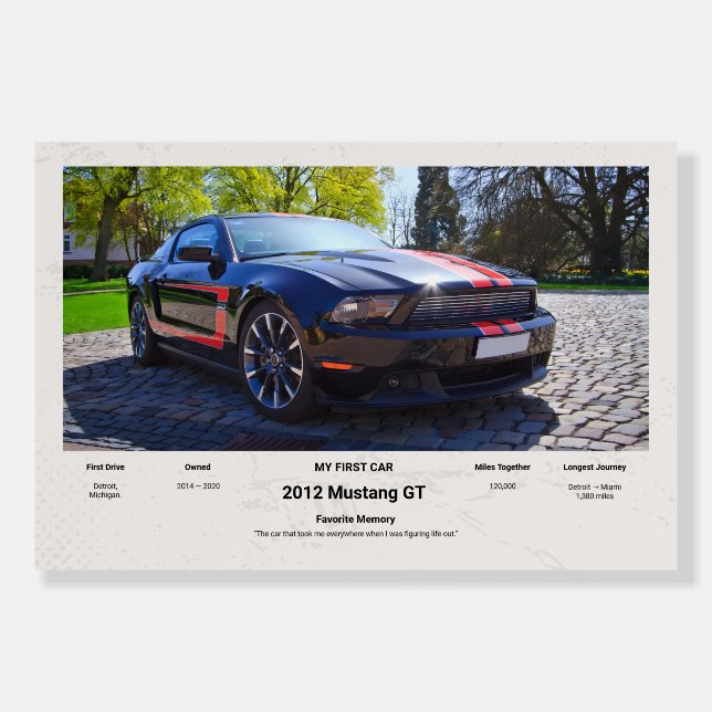 Fully Customizable First Car memory foamcore board (Front)