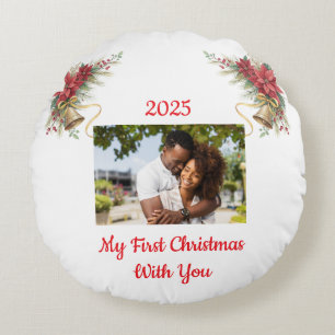 Fully customizable first Christmas ornament Round Pillow