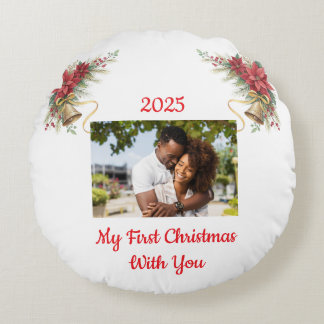 Fully customizable first Christmas ornament Round Pillow