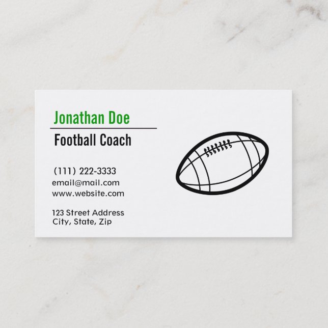 Fully Customizable Football Coach Business Card (Back)